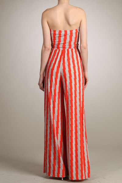 Coral & Taupe Strapless Wide-Leg Jumpsuit