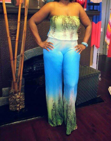 Tropical Breeze Strapless Jumpsuit – Green & Blue Ombre