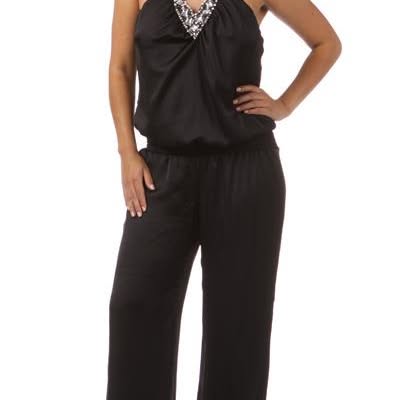Black Rhinestone Halter Jumpsuit