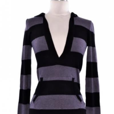 Striped Deep V-Neck Sweater Hoodie
