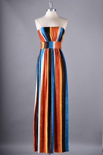 Sunset Stripes Strapless Maxi Dress – Burnt Orange & Turquoise