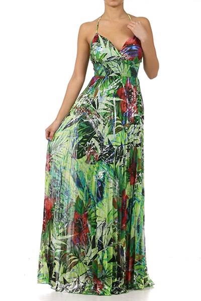 Emerald Paradise Maxi Dress – Tropical Halter Style