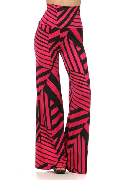 Fuchsia & Black Wide Leg High-Waist Pants
