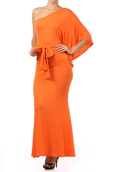 Sunset Glow One-Shoulder Maxi Dress – Orange