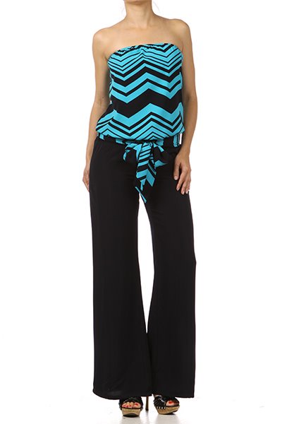 Midnight Waves Strapless Jumpsuit – Turquoise & Black